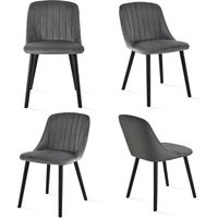 Goeurvant Chaises de salle à manger modernes avec coussin d'assise épais, dossier ergonomique et pieds en bois, Style et confort réunis - Lot de 4 - Gris foncé, pieds noirs - Velours