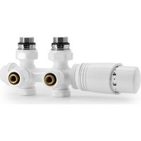 Kit Multibloc Universel Pour Radiateur Raccordement Central avec 50mm Vannes Thermostatiques Pour le Radiateur et Chauffage Blanc
