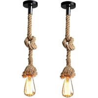 2 Pezzi Lampada a Sospensione Vintage Lampadario in Corda di Canapa Plafoniera Soffitto con Altezza Regolabile di 2 Metro