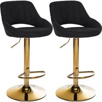 Lot de 2 tabourets de bar Milet en tissu Noir métal or