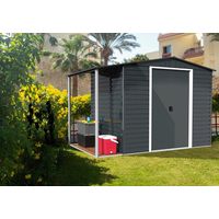 DURAMAX Metall-Gerätehaus Alpine 2,4x1,8m mit Anbau Gerätehaus aus Metall in Anthrazitgrau, Geräteschrank mit 0,31 mm Wandstärke Gartenhaus