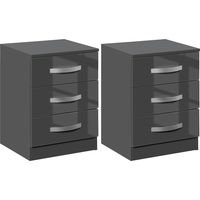 Set 2 Comodini Moderni con 3 Cassetti per Camera da Letto e Soggiorno in Truciolato, 40x36x56 cm, Grigio