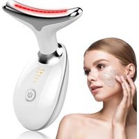 Masseur électrique pour le visage, appareil de beauté pour le visage et le cou, vibration haute fréquence, raffermissant et antirides, appareil chauffant de massage EMS (3 modes d'éclairage - Blanc)