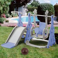 Toboggan pour Enfant 4 en 1, avec Panier de Basket, Escalier, échelle d'escalade, Enfant Balançoire Toboggans autoportant,Toboggan Intérieur et Extérieur, Bleu