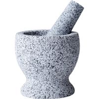 Ensemble mortier en granit avec base de protection, cuillère en bois et livre électronique gratuit - Mortier et pilon en granit stables et sans odeur - Petit mortier à épices