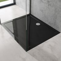 doporro® Duschtasse Duschwanne 100x120x4 flach aus Acryl in schwarz Rechteckig inkl. Ablaufgarnitur DIN-Anschlüsse für bodenebene Montage geeignet Faro2