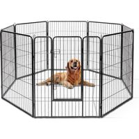 Goplus – Parc pliable pour animaux 100 cm – Enclos en métal à 8 panneaux – Sécurisé avec porte à double verrou – Idéal pour chiens, chats, lapins