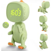 Digitaler Kinderwecker, drei Weckzeiten, Dinosaurier-Wecker mit wechselnder Form, Schlummerfunktion, Nachtlicht, Timer, 6 Melodien
