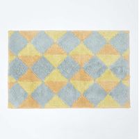 HOMESCAPES Harlequin Pattern Yellow and Grey Cotton Bath Mat - Yellow - Yellow