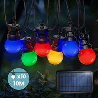 Skylantern – Guirlande lumineuse solaire extérieure 10M multicolore – 10 bulbes – 3 modes d'éclairage – Normes CE et IP44 – Panneau solaire avec pic de fixation