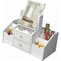 Tiroir de rangement cosmétique grande capacité en plastique avec miroir blanc