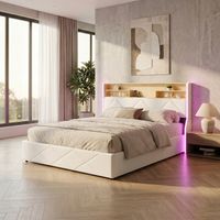 Polsterbett 140x200 cm, Stauraumbett, Leder-Optik, Air-Lift-Mechanismus, LED-Kopfteil, USB-Anschluss, modernes Design