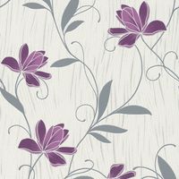 Papier peint fleuri 10,05 x 0,53 m – Couleur violet, blanc, argent – Tapisserie florale pour salon et chambre – A.S. Creations