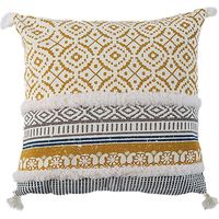 Housse De Coussin - 45,7 x 45,7 cm - Tissu Mixte Coton Polyester Viscose - Fermeture Éclair Cachée - Style Bohème Marocain Avec Pompons