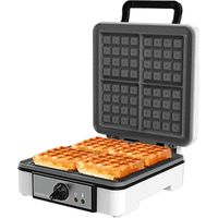Cecotec – Gaufrier électrique 1200W – 4 gaufres en inox – Revêtement antiadhésif RockStone – Bords XL antidébordement – Protection contre surchauffe