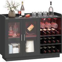 Mobile Portabottiglie con Luce LED e Scaffale Regolabile, e Vetro, 120x38x88 cm, Nero