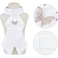 3PCS Cravate Équestre Blanche Brodée - Collier Papillon en Coton Peigné pour Hommes Femmes Adultes Enfants Accessoire Équitation