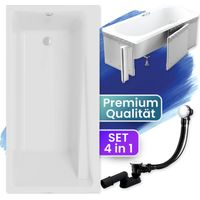 Badewanne Rechteck 170x75 mit Styroporverkleidung, Ablaufgarnitur & Füßen GRATIS - Komplettset 4in1 Original Acryl Wanne Siphon - BADLAND ELZA