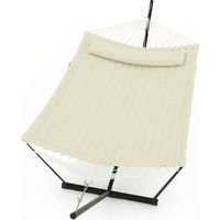 Hamac Double Robuste pour 2 Personnes avec Support Et Coussin - pour Jardin Terrasse Plage Ou Piscine - Blanc Cassé