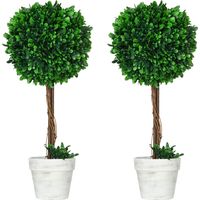Buis artificiels, lot de 2, 60 cm, plantes artificielles résistantes aux UV en pots pour la décoration du salon, vert