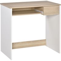 Bureau pour Chambre, Bureau PC en Bois, Bureau pour Ordinateur avec Plateau de Clavier, Blanc et Chêne