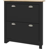 Armoire à chaussures 2 portes abattantes 2 compartiments poignées coquilles métal 79 x 23 x 90,5 cm noir chêne
