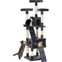Árbol para Gatos Torre para Gatos con Nidos Escaleras Juguetes Colgantes y Postes de Sisal 49x49x173 cm Gris Oscuro