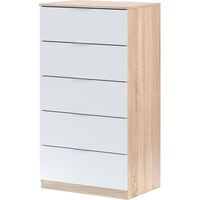 Cassettiera Camera da Letto con 5 Cassetti in Legno Comò Moderno Bianco e Rovere