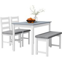 Seating group, 4-piece dining table set, 1 table, 1 bench, 2 chairs, gray + white