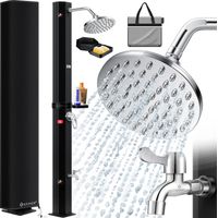 KESSER® Ducha solar 40- 60 litros Ducha solar para jardín agua caliente máx. 60°C incl. plato de ducha metálico y cubierta protectora ducha para piscina camping ducha de lluvia negro / 60 litros