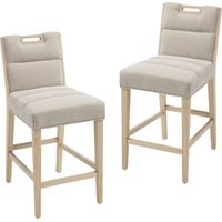 CHAIRUS Bar Stools Set of 2 Chenille Retro Rustic Counter Chairs in Wood Frmae for Kitchen Home Pub Restaurant, Beige