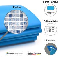 Premium Poolfolie für Achtformpool, 540 cm x 350 cm x 150 cm, Stärke: 0,6 mm, mosaik grau/blau