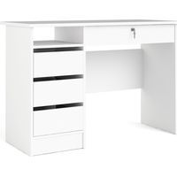 Plus Schreibtisch mit 1 Regal, 3 kleinen Schubladen und 1 großen Schublade mit Schlüssel, weiß.