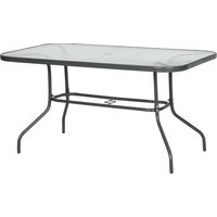 Tavolo da giardino con foro ombrellone metallo vetro 140x80x70cm grigio