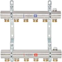 Collecteur chauffage laiton pour radiateur, 6 circuits, avec vanne de régulation, femelle 1'' (26/34) mâle 3/4'' EK (20/27) - Evenes