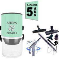 Aspiration centralisée ATEPAC PURAIR II garantie 5 ans (jusqu'à 180 M²) + Set inter 9 M + 8 accessoires + 1 kit de nettoyage micro