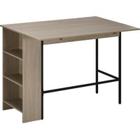 Ilot Central Table de Bar Plateau Latéral Rabattable 3 Étagères Rangement 120×76×91,4cm Gris Clair