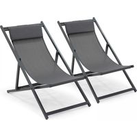 Oviala – Lot de 2 chiliennes pliantes en aluminium – Assise et coussin en textilène – Dossier inclinable en 4 positions – Poids supporté jusqu'à 100 kg