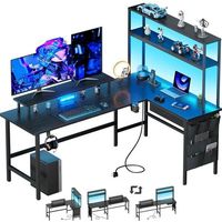 EcoFurnix, 150 x 100cm L-förmiger Gaming-Schreibtisch mit LED, integrierter Steckdose & USB-Anschluss, mit Schublade, Aufbewahrungstasche, Schwarz