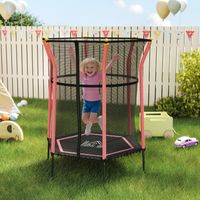 Trampoline pour enfants, Ø 163,5 cm, avec filet de sécurité, rembourré, en acier, charge maximale 50 kg, noir et rouge