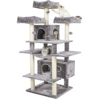 Msmask – Arbre à chat XXL 175 cm – 3 plateformes d'observation – Griffoirs en sisal – Stable et sécurisé pour grands chats – Gris clair