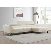 Canapé d'angle fixe avec méridienne en tissu beige KALISTA -