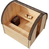 FinnTherm Fasssauna ScandiPod Comfort Fasssauna 2 Sitzbänke aus Holz , Sauna mit 42 mm Wandstärke, Außensauna mit Montagematerial