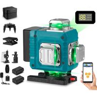 Niveau laser 4D avec nivellement automatique et mode manuel, Distance de Travail 25 m, vert,16 Lignes, haute précision ± 1 mm,2 x Batterie