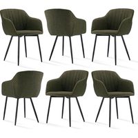 Dining chairs with armrests and lumbar support, sturdy metal frame, modern minimalistic design for living room, kitchen and bedroom - Set of 6 - Grass Green