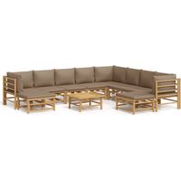 Salon de jardin 11 pcs avec coussins taupe bambou