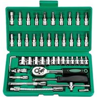 46PCS Coffret de Douilles et Embouts, Flexible Jeux de Douilles, Ensembles de Clés à Cliquet, Outil de Réparation de Véhicule Automobile 1/4 Pouce