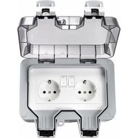 Enchufes impermeables para exteriores, Enchufe eléctrico doble para exteriores IP66, Enchufes de pared impermeables de 2 bandas con cubiertas,