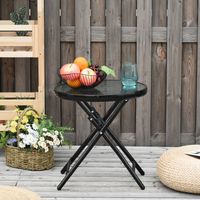 Mesa de Vidrio Redonda Plegable Mesa de Jardín con Hebilla de Seguridad Borde Cubierto de Metal Patio Interior y Exterior Ø45x50 cm Negro