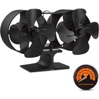 Mini ventilador de estufa de leña de 8 aspas con doble motor, alimentado por calor, color negro.